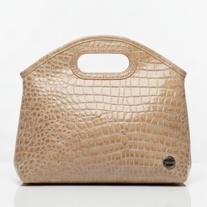 NEW Soho Faux Croc Clutch Tote Bag Tan  Vegan Patent Leather Glossy Purse